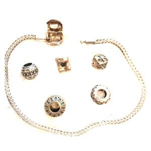 Sterling Silver European Charm Bracelet & 5 Charms